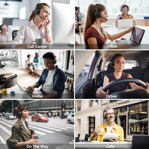 LEVN Wireless Headset 5.2 for Call Center, Bluetooth Headphones with Mic for Work(Noise Cancelling), 65 Hours Woktime & Mute Button,Wireless Headset for Work from Home/Office/PC/Computer/Laptop(Black)