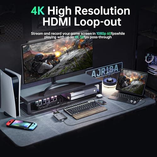 Video Capture Card, Audio Video Capture Card, USB 3.0 Capture Card 4K HDMI Loop-Out, 1080P 60FPS/2K 30FPS Videogame Capture for Streaming, Works forPS5/Switch/Camera/PC