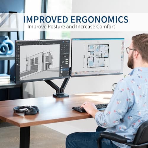 VIVO Dual Monitor up to 32 inches and 19.8 lbs per Screen, Pneumatic Arm Desk Mount, Articulating Counterbalance, VESA Stand, Classic, STAND-V002O