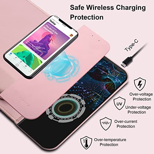 15W Wireless Charging Mouse Pad with Detachable Wrist Support and 20W Power Adapter, Fast QI Wireless Phone Charger Mouse Mat for iPhone 16/15/14/13/12/11/X and Samsung Multiple Devices (Pink)