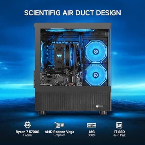 Desktop PC Computer AMD Ryzen 7 5700G 8 core 3.8GHz(up to 4.6GHz), 16GB DDR4 RAM 3200MHz,1TB NVME SSD,Tower Computer with 550W PSU, Windows 11 Home 64-bit for Home and Office.