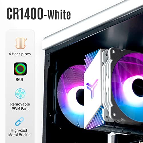 Jonsbo CR1400 RGB CPU Air Cooler, 4 Heat-Pipes, 126mm RGB CPU Fan, Removable 92mm PWM Fans, Fins Bending, 4-pin RGB CPU Cooler, RGB Lighting for AMD Ryzen/Intel LGA 1700 115X, White