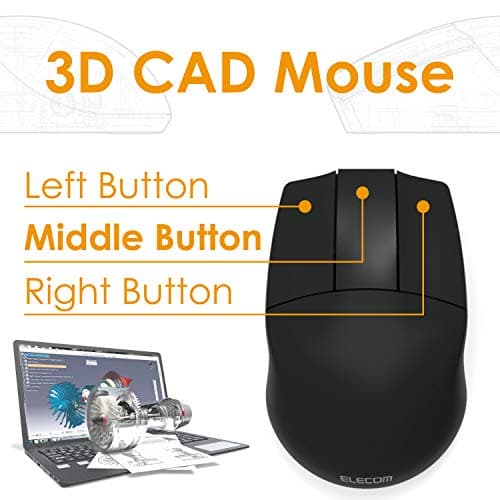 ELECOM -Japan Brand- Wireless 2.4GHz Connection, Basic 3D-CAD Mouse, No Scroll Wheel, 3 Button Computer Mouse with Smooth Optical Tracking, Blue LED, 600/1200 DPI, for Windows/Mac (M-CAD01DBBK)