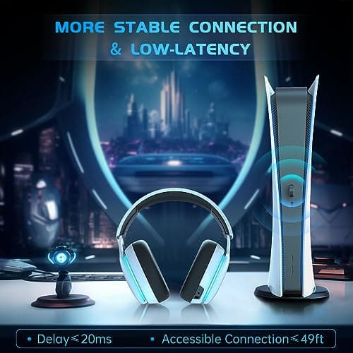 2.4GHz Wireless Gaming Headset for PS5, PS4 Fortnite & Call of Duty/FPS Gamers, PC, Nintendo Switch, Bluetooth 5.3 Gaming Headphones with Noise Canceling Mic, Stereo Sound, 40+Hr Battery -White
