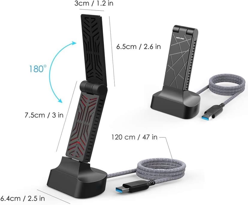 WAVLINK USB WiFi Adapter for Desktop PC, AC1900 WiFi Adapter Dual Band 2.4GHz/5GHz Wireless Network Adapter for Laptop, Support Windows 7/8/8.1/10/11, MacOS 10.7-10.15