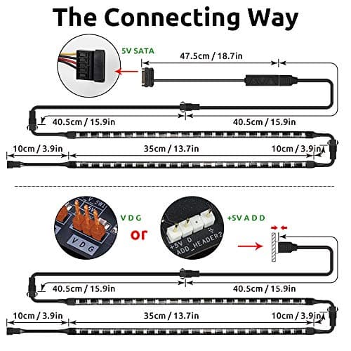 PC Addressable RGB LED Strip Lights Kit - Magnetic PC Case Lighting, 2PCS 42LEDs ARGB Strip for 5V 3pin RGB Header Motherboard Asus Aura, Asrock RGB Led, Gigabyte RGB Fusion, MSI Mystic Light