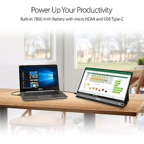 ASUS ZenScreen 15.6” 1080P Portable USB Monitor (MB16AHP) - Full HD, IPS, Eye Care, Micro HDMI, USB Type-C, Speakers, Built-in Battery, External Screen for Laptop, 3-Year Warranty,Black