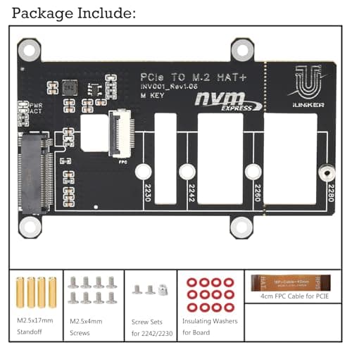 PCIe M.2 HAT+ for Raspberry Pi 5, NVMe SSD PIP PCIe Peripheral Board With Extra Screw Sets for 2280/2260/2242/2230 NVMe SSD