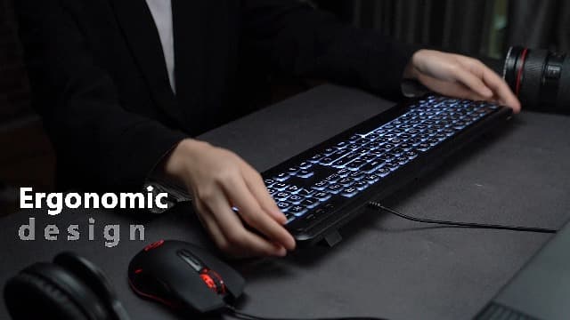 Large Print Backlit Keyboard, USB Wired Computer Keyboard, Full Size Keyboard with White Illuminated LED Compatible for Windows Desktop, Laptop, PC, Gaming, Black