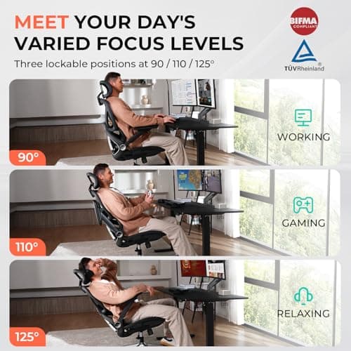Ergonomic Mesh Office Chair, Adjustable Lumbar High Back Desk Chair 400lbs, 4D Flip-up Arms, 3-Level Tilt Backrest, 3D Headrest, PU Wheels, Swivel Rolling Computer Seating for Long Desk Work