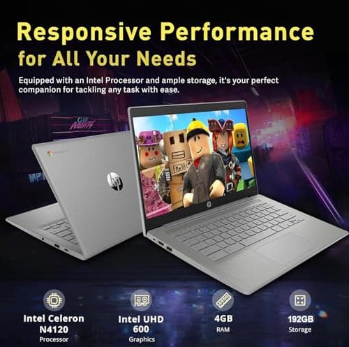 HP Chromebook 14" HD Flagship Laptop for Student Business, Quad-Core Celeron N4120 Processor, 4GB RAM, 192GB Storage (64GB eMMC + 128GB Card), Webcam, WiFi, Long Battery, Chrome OS+HubxcelAccessory