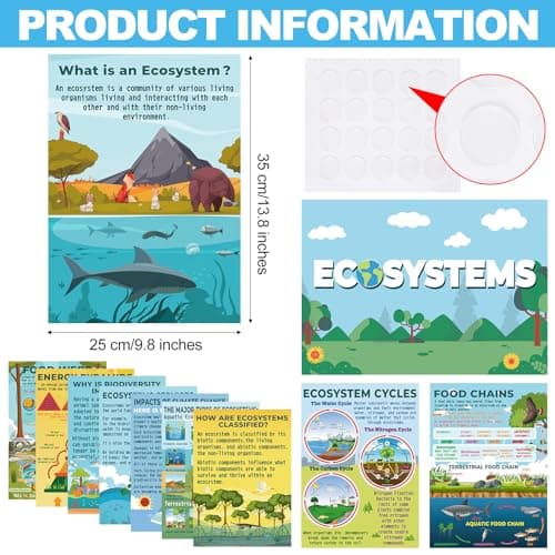 Pasimy 11 Pcs Science Posters for Classroom Ecosystems Teaching Poster Ecosystems Biological Food Chain Bulletin Board for Classroom Decoration Teacher Middle High School Educational Library Home