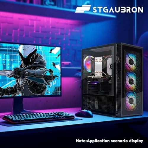 STGAubron Gaming PC Computer Desktop, Intel i7 Xeon E5 2.8GHz, Radeon RX 550 4G, 16GB DDR4, 512GB SSD, WiFi, BT 5.0, RGB Fan x4, Windows 10 Home