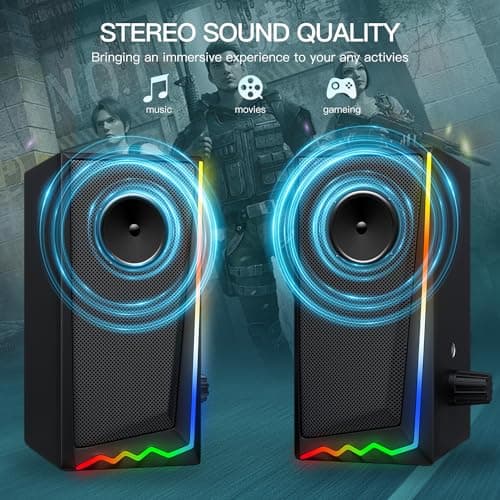 Computer Speakers with 3.5 mm Aux,Desktop Speakers with Various Colorful RGB Lights,Gaming Speakers with Volume Control,Computer Speakers for PC/Desktop Monitor/Laptop/Tablet Phone
