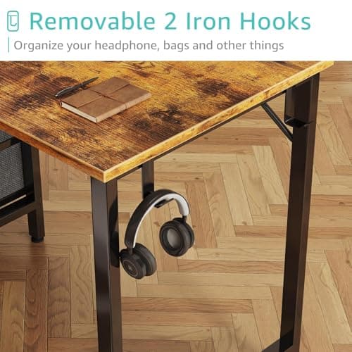Lufeiya 40 inch Computer Desk with 4 Fabric Drawers, Kids Student Reversible Small Desks for Home Office Small Space, Work PC Desk Table for Bedroom, Rustic Brown