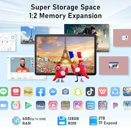 Blackview 10 inch Android Tablet, 2025 Android 14 Tablet with 12(4+8) GB+128GB 2TB Expand, Dual Speakers and Camera, BT5.3, WiFi 6, Google GMS, 2.0GHz CPU, Support Widevine L1, PC Mode,Blue
