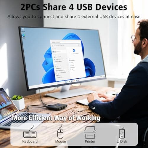 USB 3.0 Switch Selector for 2 Computers, USB Switcher Sharing 4 USB Devices Peripheral Hub for Mouse, Keyboard, Scanner, Printer; for Mac/Windows/Linux; 2 Pack USB Cables Included