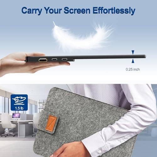 InnoView Portable Monitor 15.6" 1080P Portable Monitors for Laptop with Protective Sleeve Built-in 90° Adjustable Stand USB C HDMI Ultra-Slim Portable Laptop Monitor for MacBook Phone PS Xbox Switch