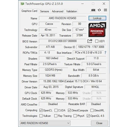 Radeon HD 5450 1GB DDR3 Low Profile Graphics Card, PCI Express 2.0 x16, HDMI/VGA/DVI, Entry Level GPU for PC, SFF and HTPC