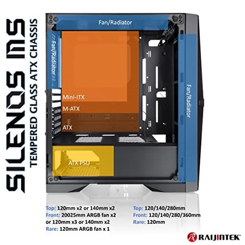 RAIJINTEK SILENOS MS PRO, PC Case ATX Tower with Mesh at Front and Tempered Glass (4.0mm) Side Panel, Comes with Pre-Installed 2pcs 200mm ARGB Fans at Front and 1pcs 120mm ARGB Fan at Rear.