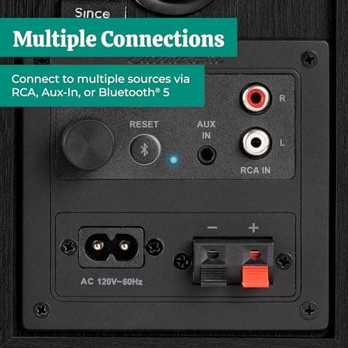 Electrohome Huntley Powered Bookshelf Speakers with Built-in Amplifier and 3" Drivers for Turntable, TV, PC and Wireless Music Streaming Featuring Bluetooth 5, RCA and Aux (EB10B)