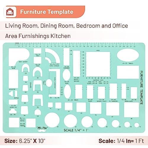 Mr. Pen- House Plan, 3 Pack, Green, Interior Design and Furniture Templates, Drafting Tools and Ruler Shapes for Architecture, Drafting Tools, Architecture Supplies, Drafting Templates