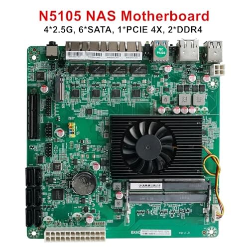 NAS Motherboard N5105,4 Port i226/ i225 2.5GbE LAN,M.2 NVMe, 6*SATA3.0,2*DDR4, 1*PCIe4.0, Mini ITX Soft Router VPN Openwrt Barebone Micro Appliance DIY
