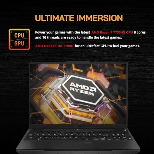 ASUS TUF 16" Ryzen 7 Ultimate Gaming Laptop, 16" FHD+ 165Hz, AMD Ryzen 7 7735HS (Beats Intel i7-13700H), AMD Radeon RX 7700S (Beats GeForce RTX 4060), 64GB DDR5 RAM, 1TB SSD, RGB Backlit KB, W11 Home