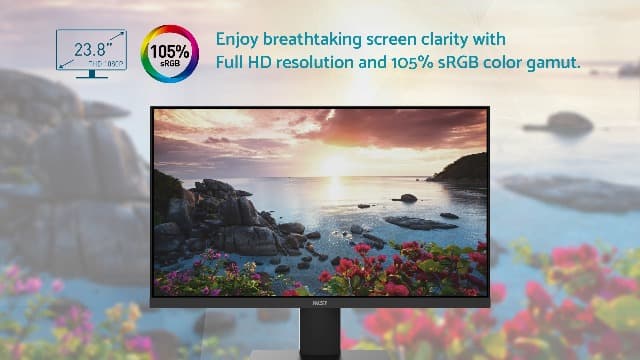 msi Pro MP241X 24” Monitor, Full HD 1080p, 75Hz Refresh Rate, Anti-Glare Display, Less Blue Light, VESA Mountable, HDMI and VGA, Black