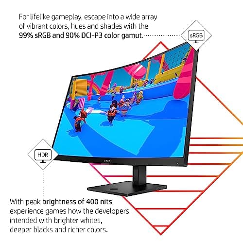 HP OMEN 32c QHD 165Hz Curved Gaming Monitor, QHD Display (2560 x 1440), VA Panel, 99% sRGB, 90% DCI-P3, 16:9, AMD FreeSync Premium Technology, 32c (2023)