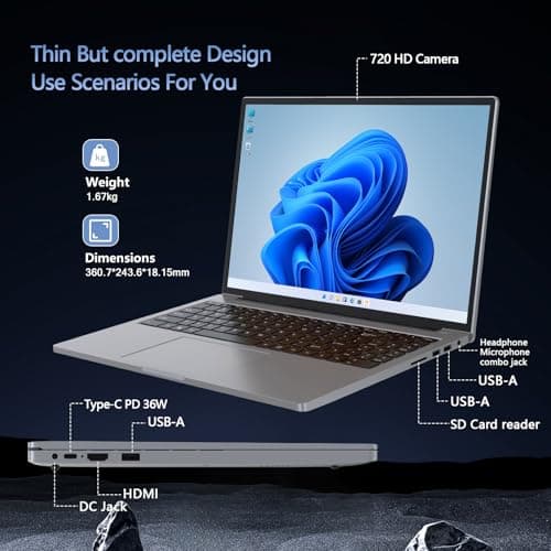 Gaming Computer,Laptop Gamer,16GB RAM 512GB SSD,N100 (Up to 3.4GHz,12th),16" FHD,Aluminum Body,with WiFi/BT,Backlit Keyboard,Support Type C Charging,for Gaming,Business,SpaceGray