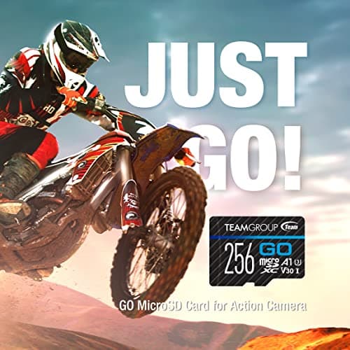 TEAMGROUP GO Card 256GB Micro SDXC UHS-I U3 V30 4K for GoPro & Action Cameras High Speed Flash Memory Card with Adapter for Outdoor, Sports, 4K Shooting TGUSDX256GU303