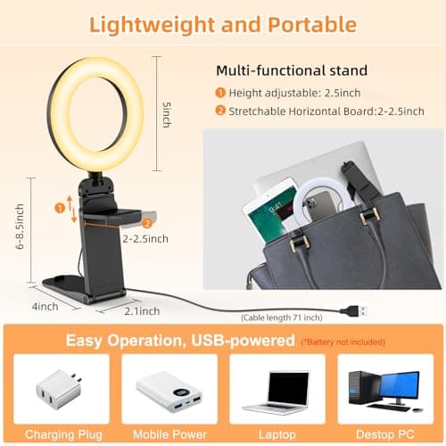 Ring Light for Computer Laptop,Video Conference Lighting kit for Zoom Meetings,5" Small Led Selfie Light Portable Ring Light with Stand,Cell Phone Holder Desktop Ring Light for Skype Call (2Packs)