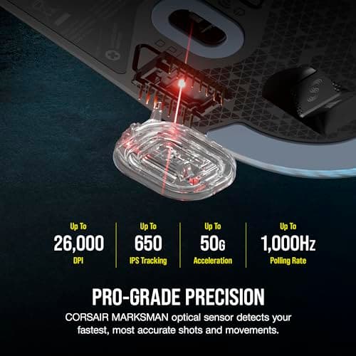 Corsair M75 Wireless RGB Lightweight FPS Gaming Mouse – 26,000 DPI – Swappable Side Buttons – iCUE Compatible – PC – Black