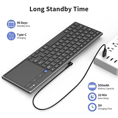 CZUR Rechargeable Bluetooth Keyboard with Touchpad, Portable Computer Keyboard with Trackpad, Wireless Ultra Slim Keyboard for PC/Laptop/Tablet/Phone