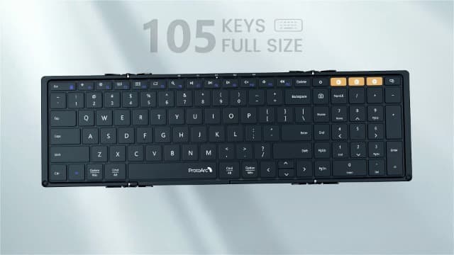 ProtoArc Foldable Bluetooth Keyboard, XK01 Folding Wireless Portable Keyboard with Numeric Keypad, Full-Size Travel Keyboards for iPad Tablet Smartphone Laptop PC Windows iOS Android, Black