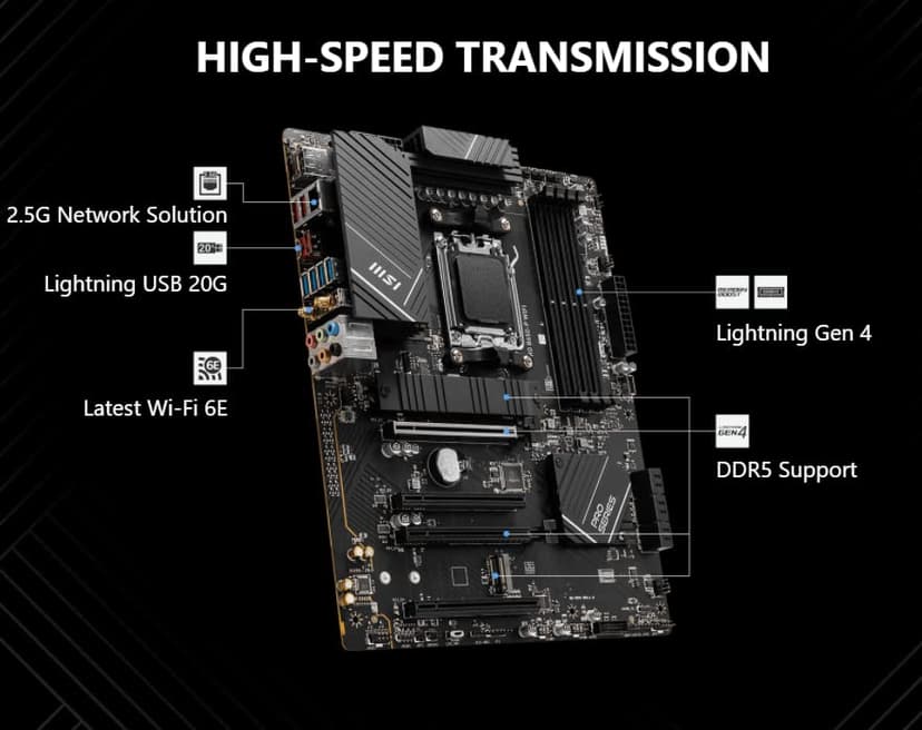 INLAND MSI PRO B650-P WiFi Motherboard with AMD Ryzen 7 7700X 6-Core Desktop Processor (AMD AM5, ATX, DDR5, PCIe 4.0)