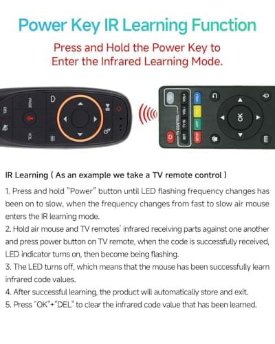 EASYTONE Air Mouse Remote Control, 2.4 GHz Wireless Voice Remote Control with IR Learning, Wireless Connection via USB Receiver Air Mouse for PC Android TV Box Laptop Projector Windows Android Mac OS