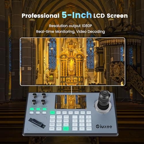 iuZee PTZ Camera Controller 4D Joystick PoE IP PTZ Keyboard Controller 5" LCD Screen Preview for Live Streaming Meeting Church Education, Support VISCA PELCO-P PELCO-D RS422 RS485 RS232 RJ45