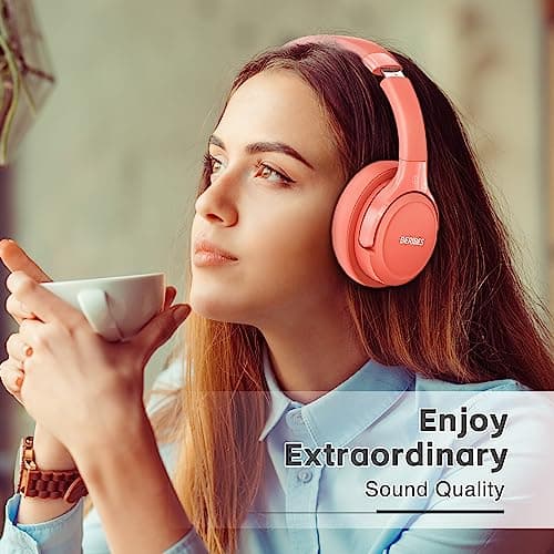 Bluetooth Headphones Over Ear,BERIBES 65H Playtime and 6 EQ Music Modes Wireless with Microphone,HiFi Stereo Foldable Lightweight Headset, Deep Bass for Home Office Outdoors Etc(Orange Red) (202A)