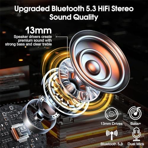 Bluetooth Headset V5.3, Wireless Headset with ENC Noise Canceling Mic, 120Hrs Talk Single-Ear Bluetooth Earpiece, LED Display, IP7 Waterproof Hand-Free Earphone for Business/Trucker/Driver