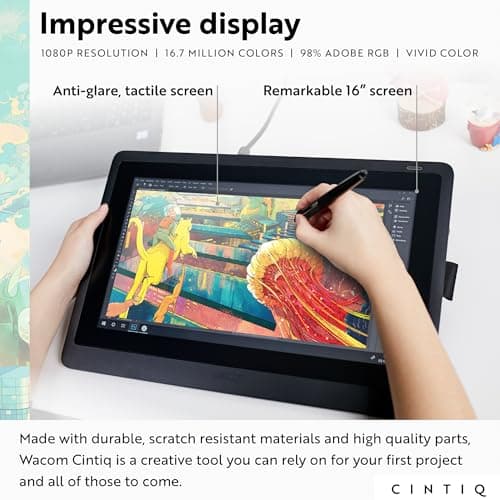 Wacom Cintiq 16 Drawing Tablet with Screen, 15.4" Full HD Display Graphic Arts Tablet Includes Pro Pen 2 w/ Tilt Response, Graphic Design Animation Display Pad for Mac, PC
