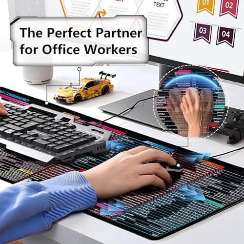 Linux Commands Line Sheet Mouse Pad for Desk, Large XL Mousepad With Shortcuts, 31.5"x11.8" Office Computer Mat, Waterproof Anti-Slip Keyboard Pad, Linux Basics Accessories