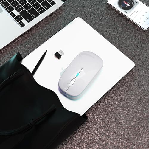 Wireless Bluetooth Mouse Rechargeable Laptop Mice with LED Use Portable(BT5.2 and USB 2.4G) Dual Mode Connection Silent Slim Computer Mouse for Laptop/iPad Tablet/Apple MacBook/PC(Silver)