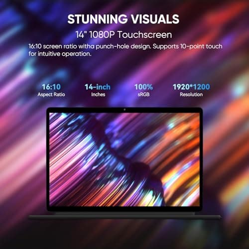 EYY 2 in 1 Laptop/Tablet Computer, Intel N100 (UP to 3.40GHz), 16GB LPDDR5 512GB SSD Windows 11 Laptop, 14" 1920*1200 Resolution 16:10 Touchscreen, Wifi 6, BT5.2, HDMI, Backlit Keyboard, Dual Camera