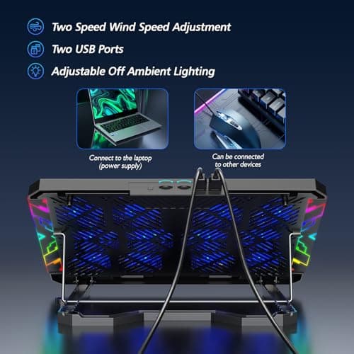 Laptop Cooling Pad with 12 Quiet Fans, Slim Portable for 12-17.3 Inch Laptop Cooler Stand with 5 Height Adjustable, Ergonomic Gaming Cooling Fan Pad with Two USB Ports & Phone Holder (Gear)