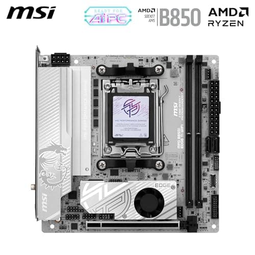 msi MPG B850I Edge TI WiFi Motherboard, ATX - Supports AMD Ryzen 9000/8000 / 7000 Processors, AM5-90A SPS VRM, DDR5 Memory Boost (8200+MT/s OC), PCIe 5.0 x16, M.2 Gen5, Wi-Fi 7, 5G LAN