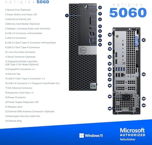 Dell Workstation 5060 PC Computer, Intel i5-8500, Editing/Design Nvidia Quadro P620, Crucial 32GB RAM, 1TB NVMe M.2, Windows 11 Pro, WiFi, Cherry Keyboard & Mouse, Office Desktop Computers (Renewed)