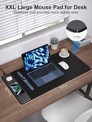 TopMade Wireless Charging Mouse Pad, Waterproof Gaming Mousepad with Ultra-Smooth Surface, Non-Slip Base, 31.5"x15.75" XXL Large Desk Pad, Classic Black Computer Desk Mat for MacBook, PC, Laptop