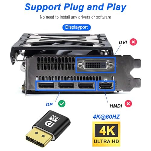 MEIRIYFA Display Port Headless Ghost Display Emulator, 4K Displayport Dummy Plug EDID Emulator Virtual Display Adapter for Crypto Mining, Remote Servers, Virtual Desktops (2Pcs)